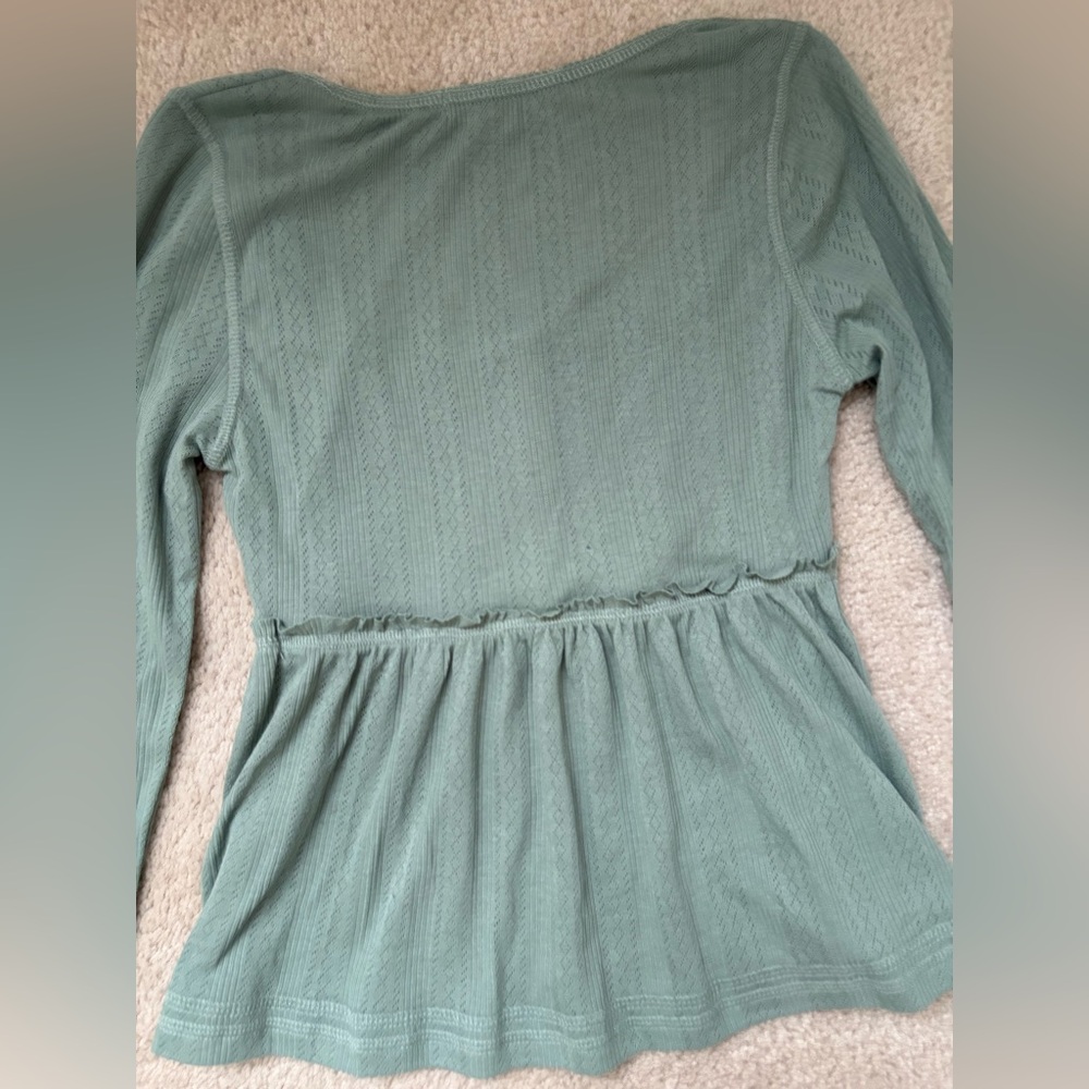 NWT BABYDOLL TOP LONG SLEEVE GREEN BLOUSE BUTTON Y2K COQUETTE COTTAGECORE M - Picture 7 of 7